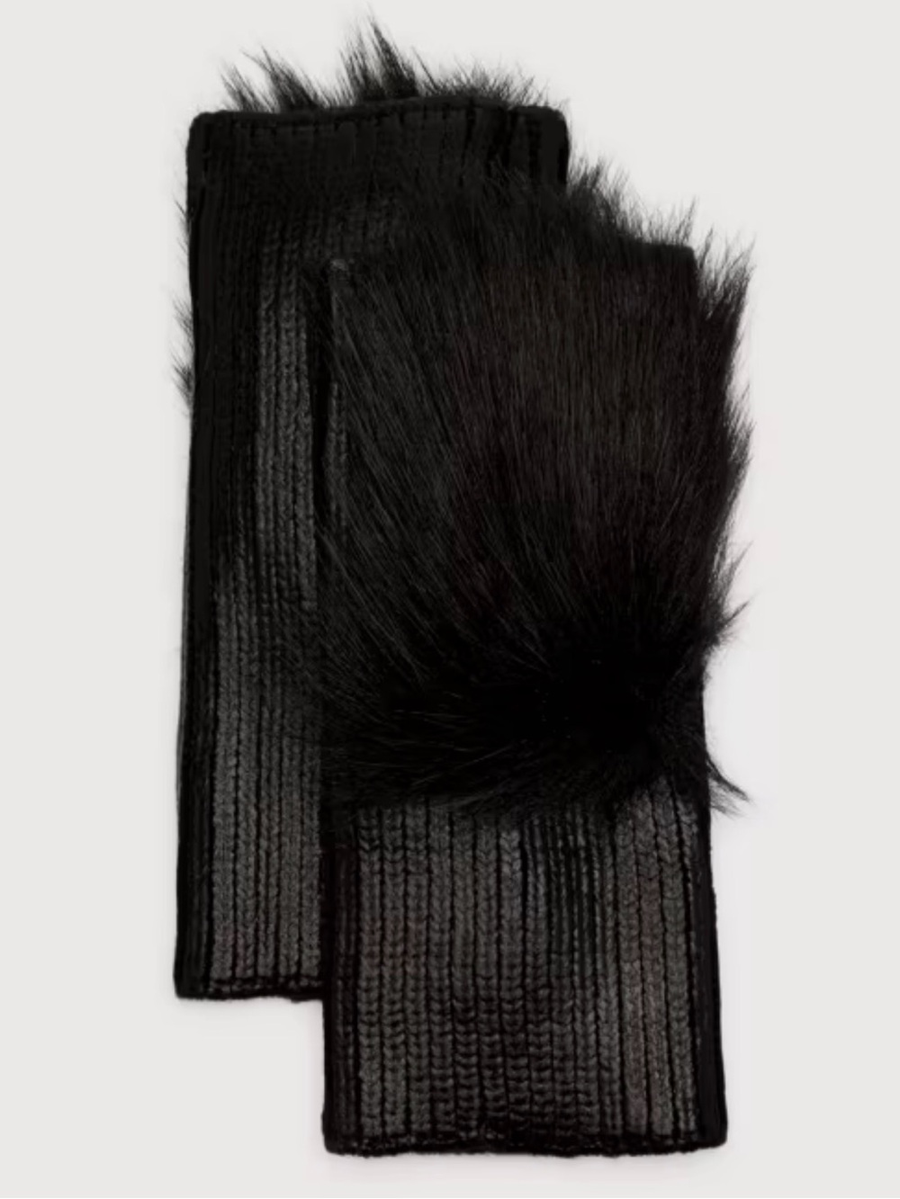 Adrienne Landau Metallic Wool Fingerless Gloves W/ Faux Fur